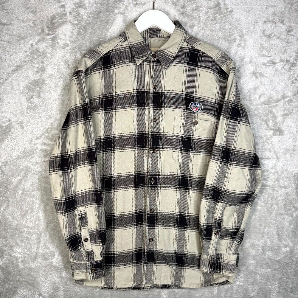 Stormy Kromer Shirt Mens Medium Gray Black Plaid Flannel USA Nordic Button Up